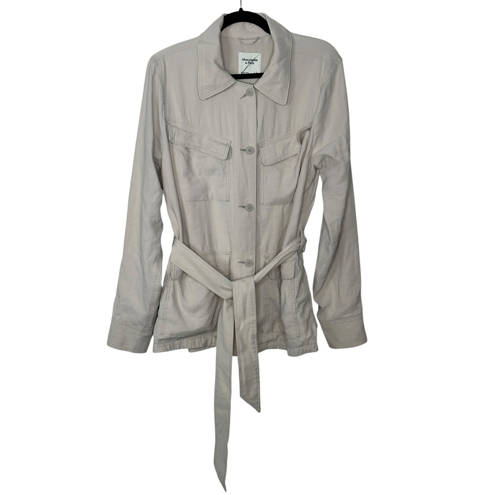 Abercrombie & Fitch Utility Jacket Large Beige Belted Safari Military Chore Coat
